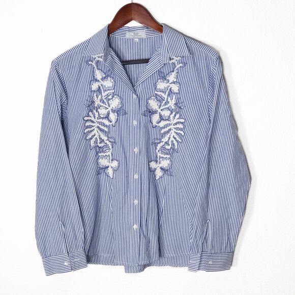 Valentina’s Women’s Blouse Maximalist Coastal Western Pinstripe Embroidered XL - Picture 1 of 9